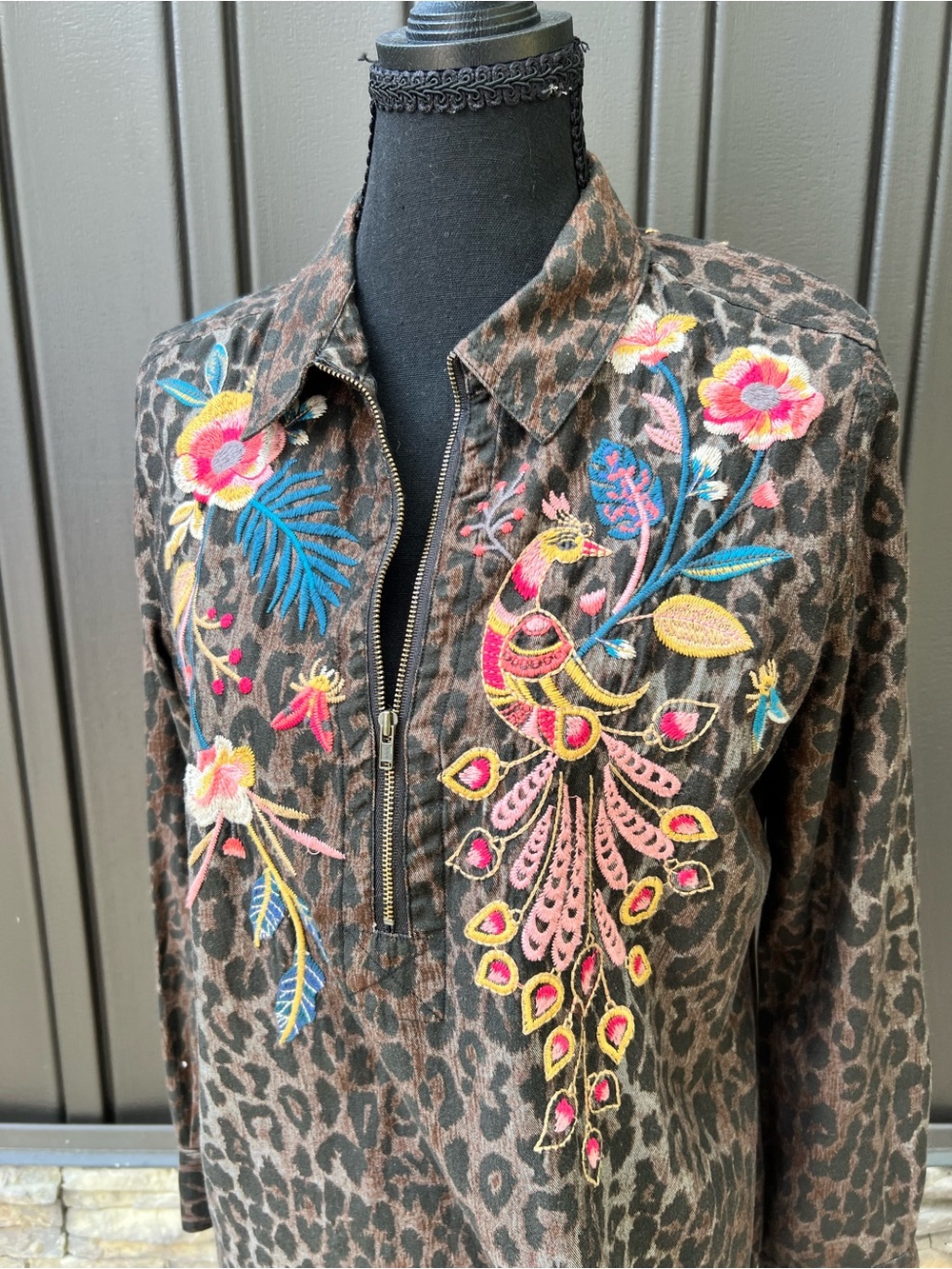 Johnny Was animal Print Top w/ embroidery